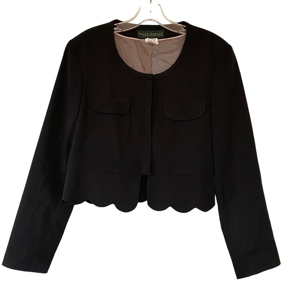 Harve Benard Scalloped Blazer Jacket Cropped Black Sz 12 - Picture 1 of 11